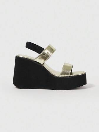 Grunge Punk Sandalias de tacón alto negro de 10 cm con suela gruesa, estilo romano y punta cuadrada que aumentan la altura, de moda y versátiles para mujeres