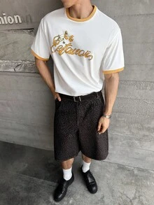SWAVVY 男士休闲时尚针织圆领短袖字母印花T恤，适合夏季 - 白色 - 查看 6