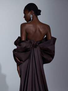 Elitara 优雅、浪漫、性感、极简、咖啡棕色、皮革材质、缎面拼布、鱼骨装饰、可拆卸超大袖子、鱼尾下摆、拖尾、露背、时尚、网红、节日、度假、生日派对、婚礼活动、正式晚礼服、棕色女士连衣裙、万圣节 - 咖啡棕 - 查看 4