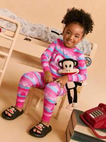 Paul Frank X SHEIN 2pcs/Set Young Girl Cartoon Pattern Crew Neck Long Sleeve Top And Pants Snug Fit Pajamas Set - Multicolor - View 5