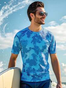 CoralVoy Men Surfing Graphic T-Shirts Short Sleeve, Minimalist Style Suitable For Summer Man Swim Trunks,Hawaiian - Blue - View 3