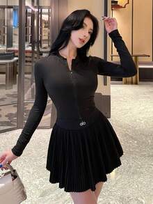 DAZY Women's Round Neck Casual Street Style Slim Fit Short Jacket Fall/Winter - Black - View 4
