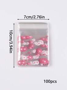 Set de 100 bolsas de regalo con estampado de flores de dibujos animados, bolsas de plástico con diseños de dibujos animados para fiestas, vuelta al colegio, San Valentín, bodas, cumpleaños - Multicolor - Ver 6