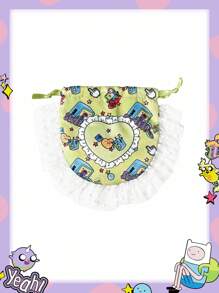Adventure Time X ROMWE 卡通图案网状蕾丝边大容量抽绳袋化妆包收纳袋