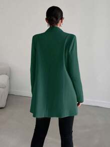 EURMUSE 女士休闲纯色翻领双排扣长款西装外套