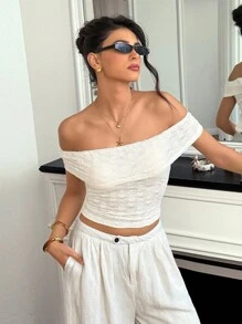 Roylia Women's Apricot Textured Sheer Fitted Cold-Shoulder Top - Apricot - View 3