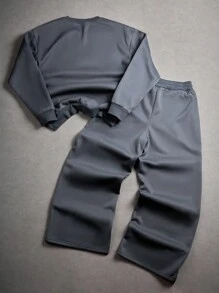 Manfinity Campus Court 男士五角星印花圆领长袖运动衫和运动裤套装、男士两件套、男士套装、男士慢跑套装、男士运动套装、秋装