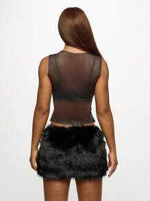 SUMWON WOMEN Mesh Sheer Tank Top Y2K Aesthetic Festival Rave Club Party Mesh Sleeveless Crop Top With Print Elegant Statement Streetwear