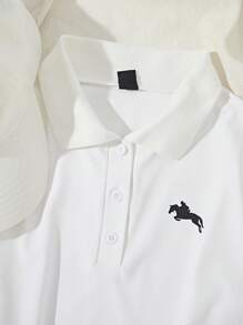 SHEIN Unity Áo thun tay dài cổ polo in họa tiết hiệp sĩ đơn giản, đa năng dành cho nữ - trắng - Xem 3