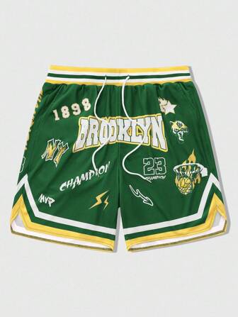 Prep Herren Sommer Lässig Farbblock gestreifte Shorts mit Buchstaben-Muster