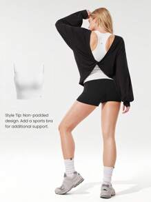 GLOWMODE TENCEL™ 莫代尔丝滑扭纹露背设计灯笼袖口合身下摆长袖上衣日常休闲装