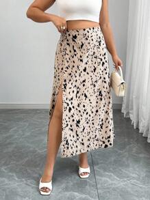 Elenzga Gonna sexy con spacco, stile A-line, con stampa leopardata, adatta per appuntamenti e vacanze, taglie comode per donne curvy