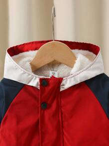 SHEIN 男童撞色拉链领保暖连帽冬季外套