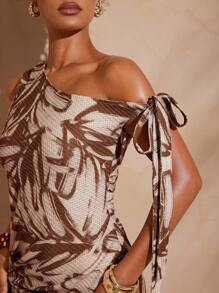 Hauture Women's Full Print Asymmetric Neck Side Slit Hem Maxi Sexy Dress - Multicolor - View 5
