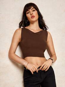 House of One Flap Neck Open Sleeveless Knitted Sweater Vest Top Women Fall Winter Casual Elegant Business Old Money Fall Outfits Business Professional Women Business Casual Woman