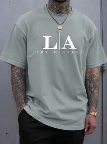 Manfinity Homme Men's Casual Letter Graphic Round Neck Short Sleeve T-Shirt, Summer