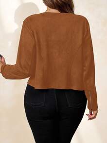 SHEIN Clasi 大码女式黑色绒面革夹克，优雅的日常通勤和商务装扮大码棕色夹克女式棕色绒面革夹克女式休闲棕色夹克大码女式夹克棕色拉链夹克女式，女士秋季服装