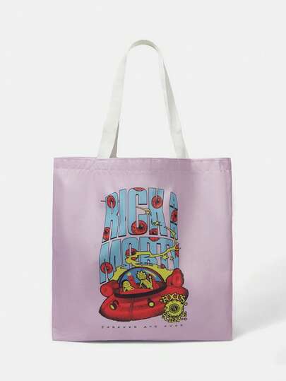 Rick and Morty X SHEIN Reusable Fashion Tote Bag, Multi-Function Handbag, Canvas Printed Shopping Bag