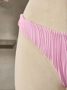 SHEIN Swim 女士 2 件套泳衣套装，细肩带纯色泳衣上衣和三角泳裤 - 粉色 - 查看 9