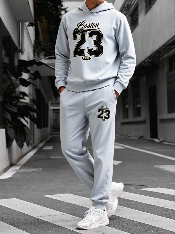 SHEIN 2 pièces Set pour adolescents garçons style sport décontracté style européen et américain avec motif de lettres. Ensemble Sweat-shirt à capuche et pantalon convenant aux vêtements pour enfants, vêtements pour garçons tout-petits, costume de garçon pour la rentrée scolaire. Convient pour les fêtes d'anniversaire, les soirées, les représentations, les mariages, les baptêmes, les cérémonies d'ouverture, l'usage quotidien, l'école, les voyages, les sports, le printemps, l'automne et l'hiver.