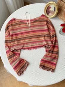 Comfortcana Áo thun kẻ sọc ngắn tay thường ngày cỡ lớn cho nữ - Nhiều màu - Xem 4