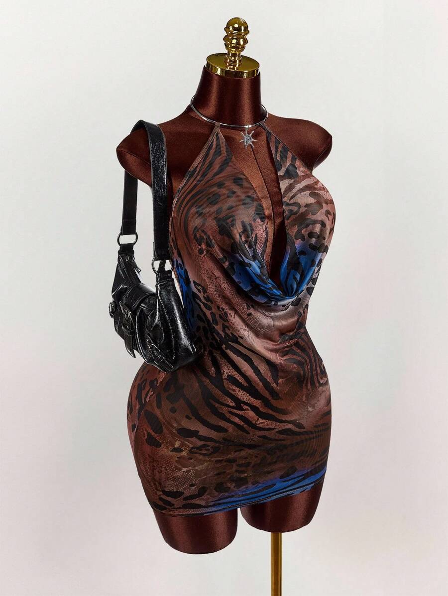 Amplova Summer Hippie Style Plunging Backless Sexy Halter Neck Women Mini Dress