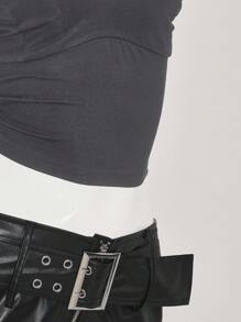 SHEIN ICON Women's Slim Fit Casual Halter Neck Solid Color Adjustable Buckle Tank Top