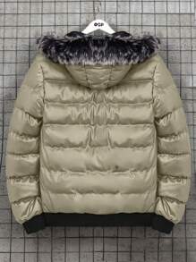 EURMUSE Giacca casual da uomo con cappuccio e chiusura a chiusura lampo, manica lunga, tasche, in velluto pied de poule - Cammello - Visualizzare 2