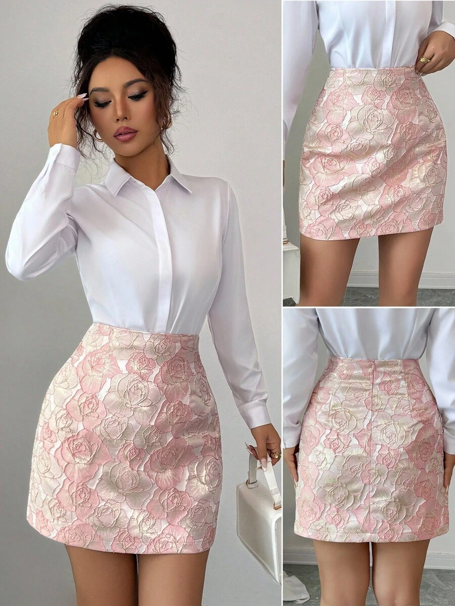 Elenzga Jacquard-Rock mit hoher Taille und A-Linie, modernes und minimalistisches Design für den täglichen Gebrauch, Herbst, Halloween, Homecoming, Schulanfang, Deadstock-Stoff, Ballettrock, Bandage-Rock.