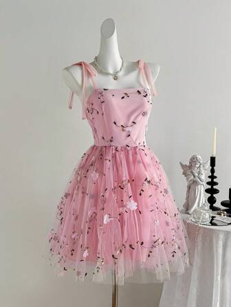 SHEIN belle フリルドレス フリルボリュームチュール×バックシャンコードロングドレス