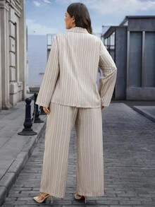 EMERY ROSE Conjunto de traje a rayas para mujer talla grande: chaqueta y pantalones, otoño/invierno - Multicolor - Ver 6