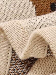 SHEIN جمبسوت كاجوال مريحة بأكمام طويلة للاستخدام اليومي للأطفال الرضع والصغار، مزينة برسومات الدب الكيوت بتقنية الجاكار المحبوكة