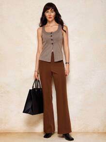 House of One Jacquard Elegant Skinny Button-Up Embellished Square Neck Tank Top Jacket Women Fall Winter Old Money Fall Outfits Business Professional Women Business Casual Woman