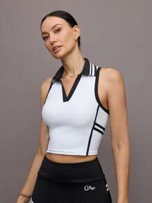 Activina 女式撞色修身无袖运动 Polo 衫，夏季