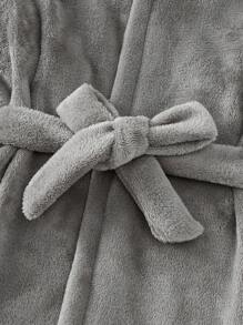 男童灰色纯色简约时尚纯色长袖长款连帽抽绳睡袍家居服