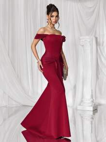 Coutiva Robe de soirée élégante et formelle à épaules dénudées de couleur unie pour femmes