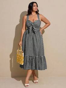 Viva Relle Váy kẻ sọc ngang eo nhún bèo mùa hè cỡ lớn - Nhiều màu - Xem 5