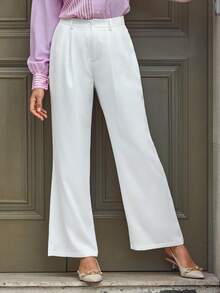 EMERY ROSE Pantalones blancos de oficina de estilo francés elegante para mujer - Blanco - Ver 1