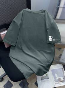 Manfinity Roughcore 夏季大码男士休闲标语印花圆领短袖 T 恤 - 深灰色 - 查看 2