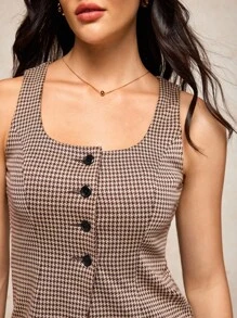 House of One Jacquard Elegant Skinny Button-Up Embellished Square Neck Tank Top Jacket Women Fall Winter Old Money Fall Outfits Business Professional Women Business Casual Woman