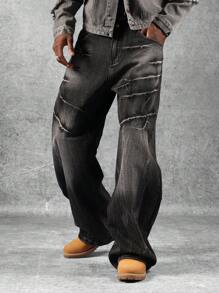 SUMWON Pantalones vaqueros de tiro alto con pernera extra ancha, desgastados, holgados, estilo skater, de carpintero, de utilidad, de estilo callejero, de cultura grunge, de denim relajado, con acabado crudo y a la moda