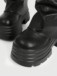 ROMWE Grunge Punk 女式暗黑摇滚朋克哥特靴，尖头踝靴，坡跟厚底扣带马靴，踝靴和短靴 - 黑色 - 查看 5