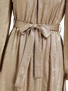 Ellevyn 女士圆领灯笼袖长袖金属涂层面料金色束腰 A 字优雅日常、派对、聚会中长连衣裙，秋冬 - 金色 - 查看 6