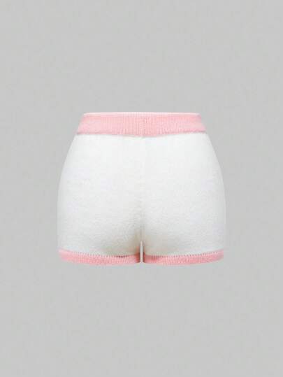Women's Cute Pink 3D Bow Knitted Shorts