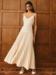 Poéselle Váy dây xếp ly thời trang thoải mái dành cho nữ - Màu be - Xem 6