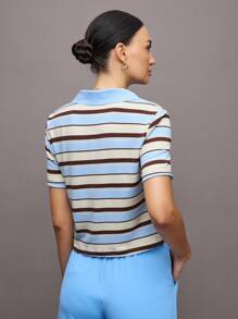 Activina Áo thun polo thể thao tay ngắn họa tiết sọc rộng rãi dành cho nữ - Nhiều màu - Xem 3