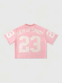 ROMWE MEN Street Life Men's Mesh Breathable Sports Star Slogan &Number T-Shirt