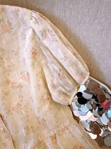 Franclia 法式浪漫刺绣V领短袖女衬衫