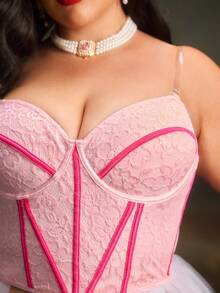 PinupPomp Top de tirantes con diseño de espina de pescado, sexy y elegante, talla grande, para verano - Rosa - Ver 3