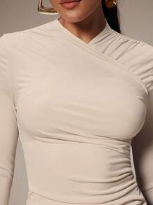 Silquee Camiseta ajustada con pliegues de unicolor para mujer